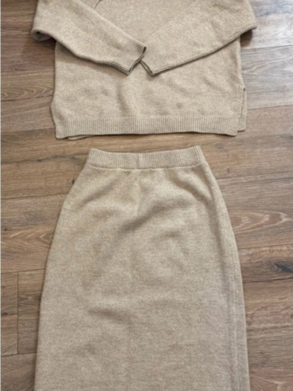 Beige Knit Pencil Midi Skirt